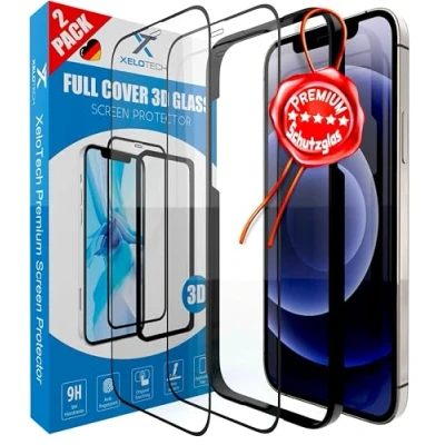 Abbildung von XeloTech [2x Stück] Schutzglas für iPhone 12 Pro MAX 6.7 Zoll, 3D Full Cover Hartglas, Panzerglasfolie, Displayschutzfolie, Panzerfolie, Glas Folie