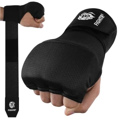 Abbildung von FIGHTR® Gel Innenhandschuhe 2.0 schnelles Anlegen &amp; hohe Stabilität 90cm Boxbandagen für Boxen, MMA, Muay Thai, Kampfsport Inner Boxing Gloves (Schwarz, M)
