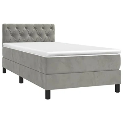 Abbildung von vidaXL Boxspringbett mit Matratze Bett Polsterbett Bettrahmen Bettgestell Lattenrost Einzelbett Hotelbett Schlafzimmerbett Hellgrau 80x200cm Samt