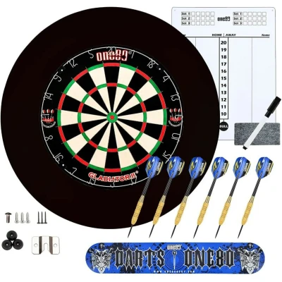 Abbildung von Dartscheibe mit Pfeilen, Steeldartscheibe aus Sisal Dartboard+PU Set Schwarz