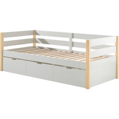 Abbildung von Vipack Einzelbett, (Made in Europe), Kojenbett mit seitlichem Umbau und Bettpfosten, Liegefläche 90 x 200cm