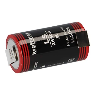 Abbildung von Lithium 3,6V Batterie LiSOCl2 LS26500 C Zelle mit Z Lötfahne LS 26500 Baby Bobbin Primärzelle hoher Energiedichte
