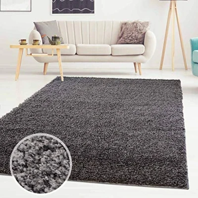 Abbildung von ayshaggy Shaggy Teppich Hochflor Langflor Einfarbig Uni Dunkelgrau Weich Flauschig Wohnzimmer, Größe: 200 x cm Quadratisch