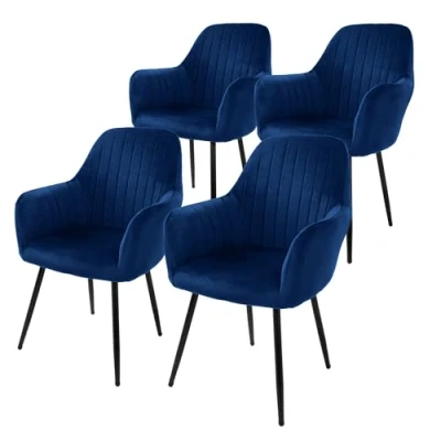 Abbildung von ML Design 4er Set Esszimmerstühle mit Rücken und Armlehnen, Blau, Küchenstühle Samtbezug, Polsterstühle Metallbeinen, Ergonomische Stühle für Esstisch, Wohnzimmerstühle Esszimmerstuhl