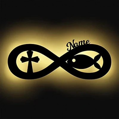 Abbildung von Schlummerlicht24 Led Geschenke zur Kommunion mit Name Zubehör Fisch Kreuz Lampe Kommunionsgeschenke Mädchen Frau Frauen Junge Jungs
