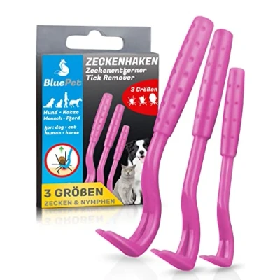 Abbildung von BluePet 3er Set Zeckenhaken für Hunde, Katze, Pferd &amp; Mensch I Zeckenhebel als bewährter Zeckenentferner zur Zeckenzangen Alternative zu Zeckenpinzette, Zeckendreher, Zeckenschutz Zeckenmittel