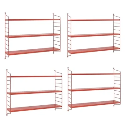 Abbildung von [en.casa] Modulares Wandregal Strängnäs 4er Set Metallregal Rot Hängeregal mit 3 Regalböden Badregal Küchenwandregal Wandablage Wohnzimmer