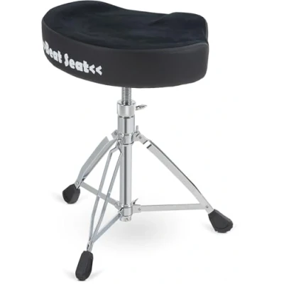 Abbildung von XDrum BeatSeat Drumhocker Sitzfläche in Sattelform Bezug aus schwarzem Kunst Velours Spindel Höhenverstellung von 49 65 cm