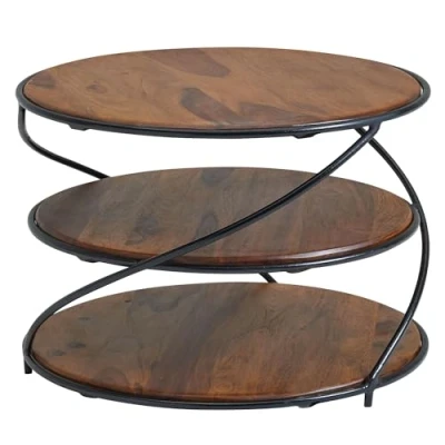 Abbildung von FineBuy Couchtisch 58x58x40,5 cm Sheesham Massivholz/Metall mit Stauraum, Wohnzimmertisch Kaffeetisch Massiv, Kleiner Tisch Beistelltisch Wohnzimmer Modern, Sofatisch Rund