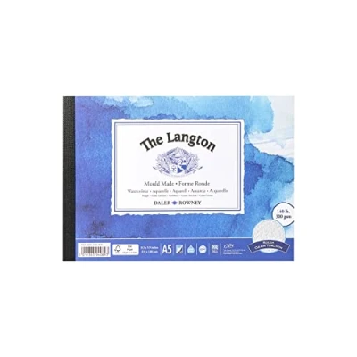 Abbildung von Daler Rowney The Langton Aquarellpapier, grobkörnig, 300 g/m², A5, einseitig geklebt, säurefrei, 12 naturweiße Blätter, ideal für professionelle Künstler