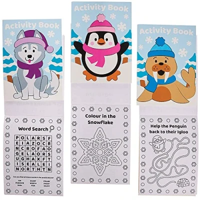 Abbildung von Baker Ross FX361 Winter Mini Aktivitäten Bücher 12er Pack, Puzzles und Malen nach Zahlen für Kinder ab 3 Jahren, Mittel