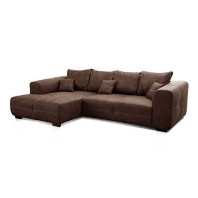 Abbildung von Cavadore Ecksofa Mavericco / XXL Eckcouch Inkl. Rückenkissen und Zierkissen Longchair links Industrial Style 285 x 69 170 (BxHxT) Mikrofaser Braun