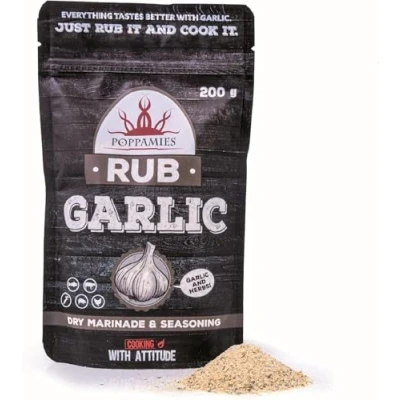 Abbildung von Poppamies Knoblauch BBQ Rub 100% natürliches Gewürz Trockene Marinade &amp; perfektes für Huhn, Fisch, Rind, Schwein, Gemüse Ideal Grill Ofen Boiler und Pfanne Große Packung (200g)