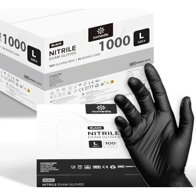 Abbildung von Kemes Nitrilhandschuhe L 1000 Stück Schwarz Einweghandschuhe Latexfrei Puderfrei Nitril Gloves Größe Large