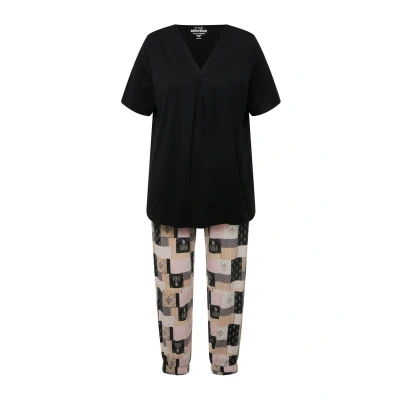 Abbildung von Ulla Popken Patchwork Print Pyjama, Damen, Größe: 42/44, Black