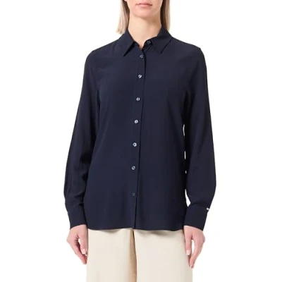 Abbildung von Tommy Hilfiger Damen Bluse Fluid Viscose Crepe Shirt Elegant, Blau (Desert Sky), 36