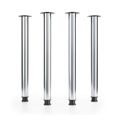 Abbildung von ATM® 4er Set Tischbeine Metall Chrom Ø 60 mm H 710 Schreibtischbeine Möbelfüsse Stahl verstellbare Möbelfüße Tischbein 74,5 cm hoch Schreibtischfüsse
