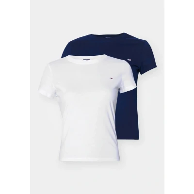 Abbildung von Tommy Jeans Cneck TEE 2 PACK Tshirt basic, Damen, Größe: 32, Ecru/dark night navy