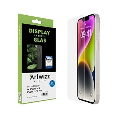 Abbildung von Artwizz SecondDisplay Schutzglas kompatibel für iPhone 14, 13/13 Pro 3 Stück HD Displayschutz aus Sicherheitsglas, 9H Härte
