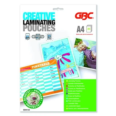 Abbildung von GBC Laminierfolien A4 125 mic, Robuste Laminiertaschen im 25er Pack, Glänzend, Transparent, Ideal für Büro &amp; Schule, ED04125