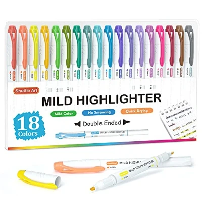 Abbildung von Textmarker, Shuttle Art 18 bunte Pastell Textmarker mit zwei Arten von Spitzen und weichen Farben, dick dünn, Macron Farben für Kinder, Erwachsene zum Unterstreichen, Hervorheben