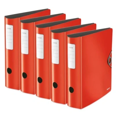 Abbildung von Leitz Qualitäts Ordner 180 Active Solid, A4, 5er Pack, breit, Abgerundeter Rücken, 8,2 cm Gummibandverschluss, Leichtes Polyfoam, Plastik Ordner, WOW Serie, Rot, 10471020