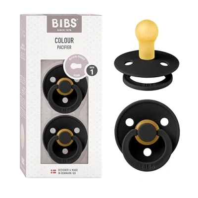 Abbildung von BIBS Colour Schnuller 2er Pack, BPA frei, Kirschform Nippel. Naturkautschuk/Latex, Hergestellt in Dänemark, Größe 1 (0 6 Monate), Black