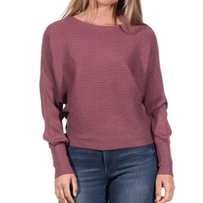Abbildung von ONLY Damen Kurzer Strickpullover Knitted Basic Stretch Sweater Langarm Shirt U Boot ONLADALINE, Farben:Rot, Größe:S