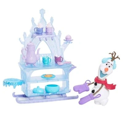 Abbildung von Mattel Disney Die Eiskönigin Olaf Puppe mit Zubehör, Leckereien Schlitten Puppe, Verkaufswagen, Speisen und mehr, inspiriert von Eiskönigin: Winterfest“, JBG55