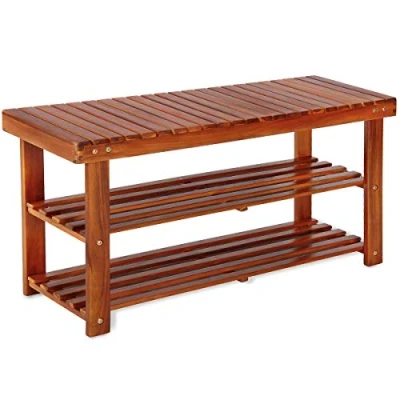 Abbildung von Casaria® Schuhregal mit Sitzfläche Holz Massiv 160kg Belastbarkeit FSC® Zertifiziert Akazie 3 Ebenen Flur Bad Schuhbank Sitzbank Schuhschrank Braun