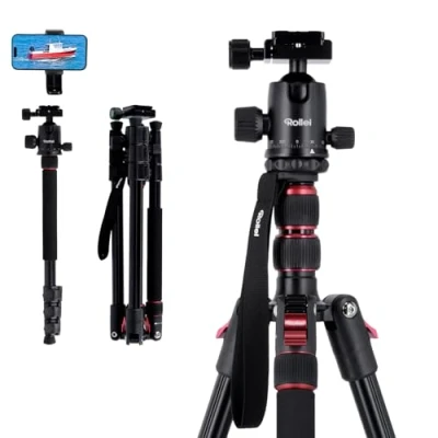 Abbildung von Rollei Compact Traveler No. 2 Stativ Schwarz, 180cm Kamera 360 Kugelkopf Kompaktes Aluminum Reisestativ mit Einbeinstativ Funktion Dreibeinstativ für DSLR Fotostativ Handyhalterung