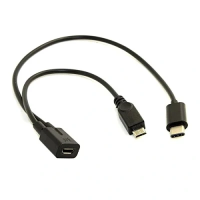 Abbildung von System S Micro USB Eingang (Female) zu Ausgang (Male) und Typ C 3.1 (Male Ladekabel Y Kabel Splitter