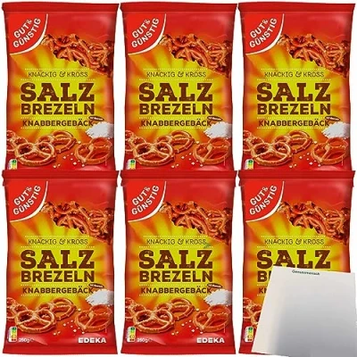 Abbildung von Gut&amp;Günstig Salzbrezel Knabbergebäck Knackig &amp; Cross mit Meersalz 6er Pack (6x250g Packung) + usy Block