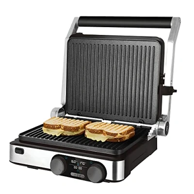 Abbildung von Cecotec Elektrischer Tischgrill Rock&#039;nGrill Dual 2000 W, Temperaturregelung auf jeder Platte unabhängig voneinander, abnehmbare und antihaftbeschichtete Platten, 180º zu öffnen