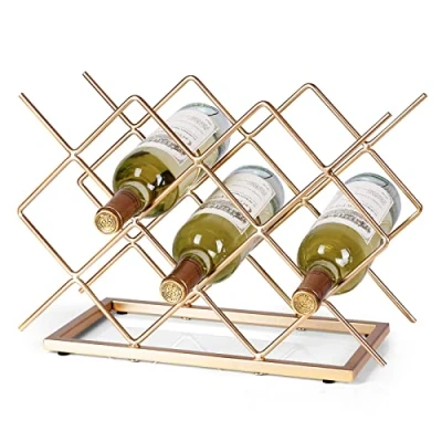 Abbildung von Drincarier Weinregal für Arbeitsplatte, 10 Flaschen, freistehend, modern, goldfarben, Metall, kleines Weinregal, Tisch Weinhalter, Speisekammer, Weinflaschenaufbewahrung (D Flaschen)