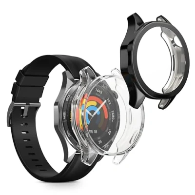 Abbildung von kwmobile 2X Schutzhülle kompatibel mit Huami Watch GT5 46mm Hülle Fullbody Cover Set aus Silikon Transparent Schwarz