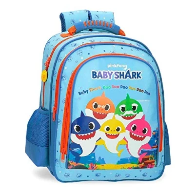 Abbildung von Baby Shark Family Schulrucksack mit Doppelfach Blau 28x38x16 cms Mikrofaser 17.02L