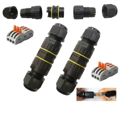 Abbildung von kabelverbinder IP68, CESFONJER abzweigdose Wasserdicht, Kabelmuffe mit 3 polig verbindungsklemmen für Ø5 10mm Kabeldurchmesser (2er Pack schwarz)