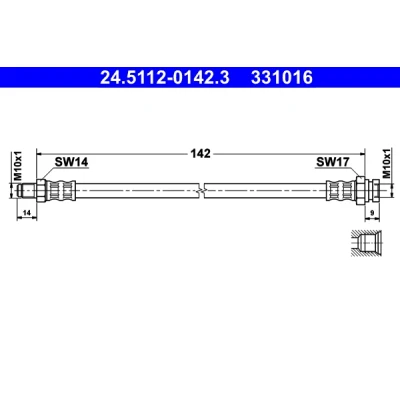 Abbildung von ATE 24.5112 0142.3 Bremsschläuche 142 M10x1 OPEL: Corsa D Schrägheck, FIAT: Grande Punto Evo ALFA ROMEO: MiTo