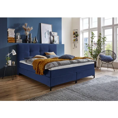 Abbildung von Atlantic Home Collection Romy Boxspringbett mit klassischen Kopfteil, Taschenfederkernmatratze, Härtegrad 3, inklusive Topper, Navyblau, 180 x 200 cm