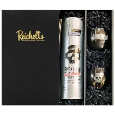 Abbildung von Smokehead High Voltage 0,7 l 58% Islay Single Malt Scotch Whisky + 2 x original Tumbler als Geschenkset in Präsentbox by Reichelts
