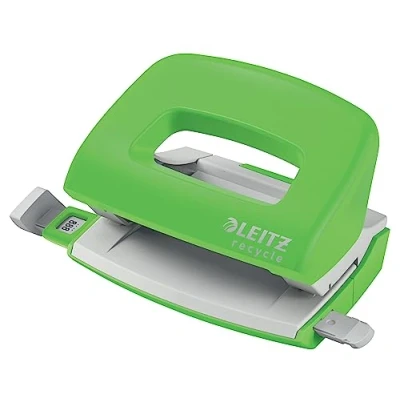 Abbildung von Leitz NeXXt Recycle Mini Locher, 10 Blatt A4 kleiner Papierlocher für Büro &amp; Schule, 100 % recyclebar, CO2 kompensiert, umweltfreundlich, Sortiment, Grün, 50100055