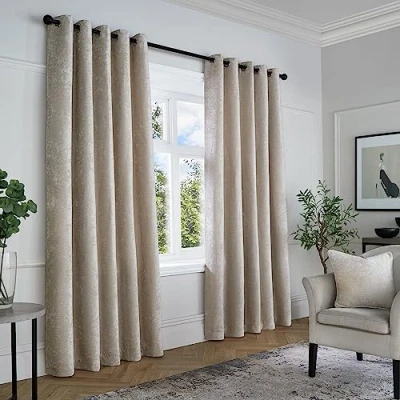 Abbildung von Curtina Vorhänge mit Ösen, Chenille, strukturiert, 168 x 229 cm, Naturfarben, 2 Stück