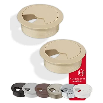 Abbildung von Gedotec Kabeldurchführung Schreibtisch aus stabilem ABS Kunststoff 2 Stück runde Kabeldurchlässe 80mm Entry Kabeldose Beige matt Kabelführung zum Eindrücken kabelkanal