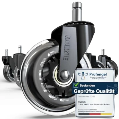 Abbildung von HOLKIE Bürostuhl Rollen 11x22 mm Ersatzrollen für Schreibtischstuhl aus Gummirollen Hartbodenrollen 5er Set robuste Rollerblade Stühle als Ersatz Computer Gaming Stuhlmatten