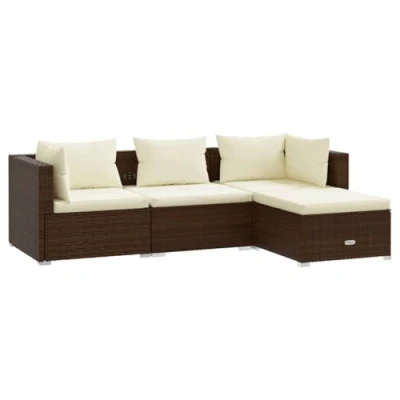 Abbildung von vidaXL Gartenlounge Set 4 tlg. Garten Lounge mit Auflagen Poly Rattan Braun, (1 tlg)