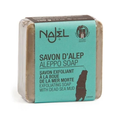 Abbildung von Najel Aleppo Peelingseife 100g mit Totes Meer Schlamm für Gesicht &amp; Körper