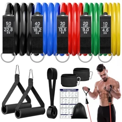 Abbildung von Fokky Fitnessbänder Resistance Bands Set, 5 Widerstandsbänder Expander Tube Bands, Gymnastikband mit Türanker, Griffe, Knöchelriemen, Fitnessband Ideal für Pilates, Muskelaufbau, Männer Frauen