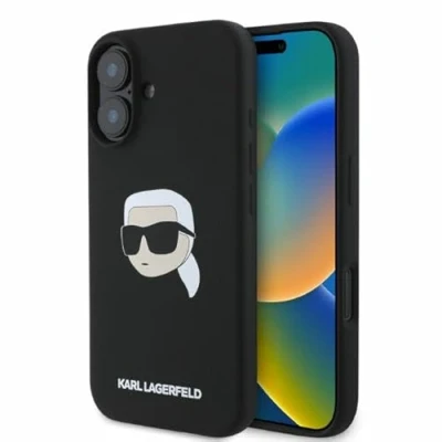 Abbildung von CG Mobile Karl Lagerfeld KLHMP16SSKHPPLK Hülle für iPhone 16 6.1&quot; Schwarz hardcase Silicone Head Print