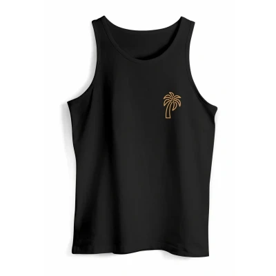Abbildung von Neverless TANK Palme LOGO Print Sommer Badge Emblem Minimal LINE ART Fashion Streetstyle Muskel Top, Herren, Größe: 3XL, Schwarz gelb